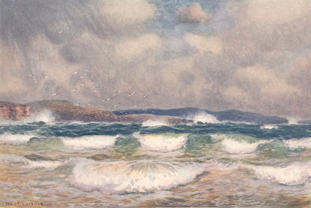 'A gale on the Australian coast' by Percy Spence. Australia 1910 old print